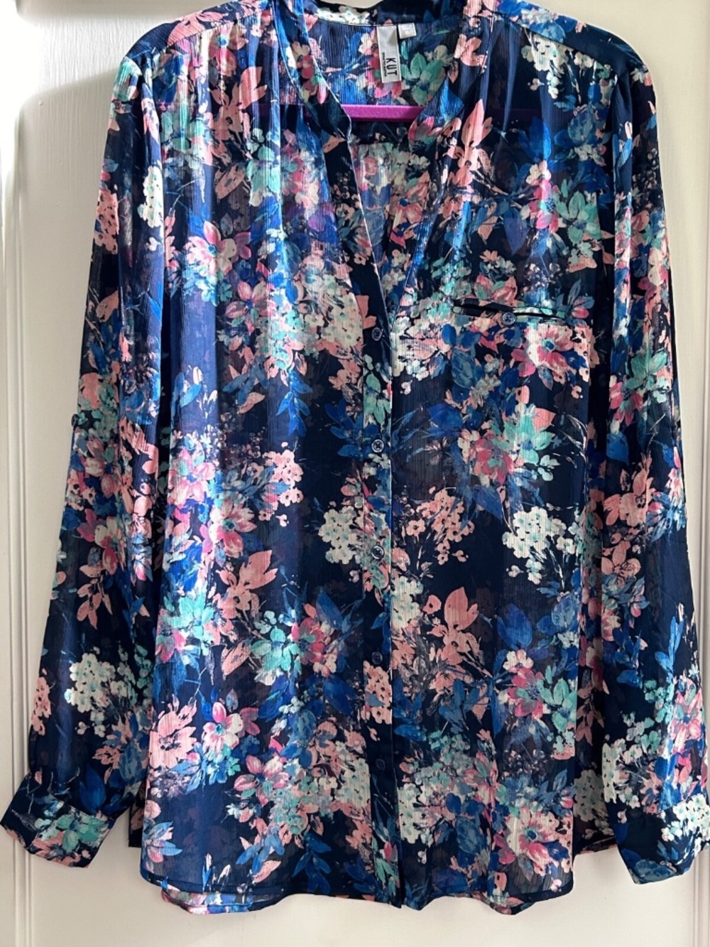 NEW WITHOUT TAGS (NEVER WORN) - KUT JASMINE CHIFFON BLOUSE, MULTICOLOR FLORAL